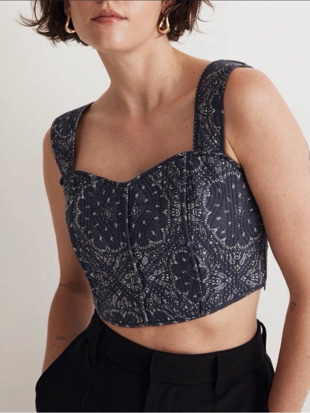 Madewell Navy Paisley Cropped Tank Top Size 12